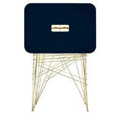 Mobile bar Mai Tai blu-nero in legno e metallo dorato