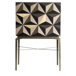 Mobile bar Tessella Dark in legno intarsiato a due ante