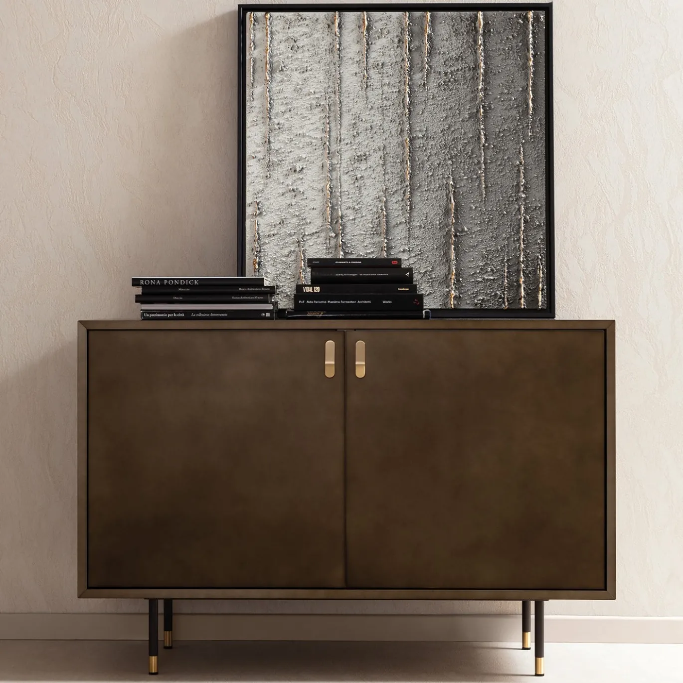 Mobile Bar Universe in Bronzo a 2 Ante con Dettagli in Ottone