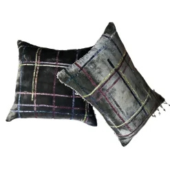 Mondrian 2 Cuscino rettangolare in velluto nero