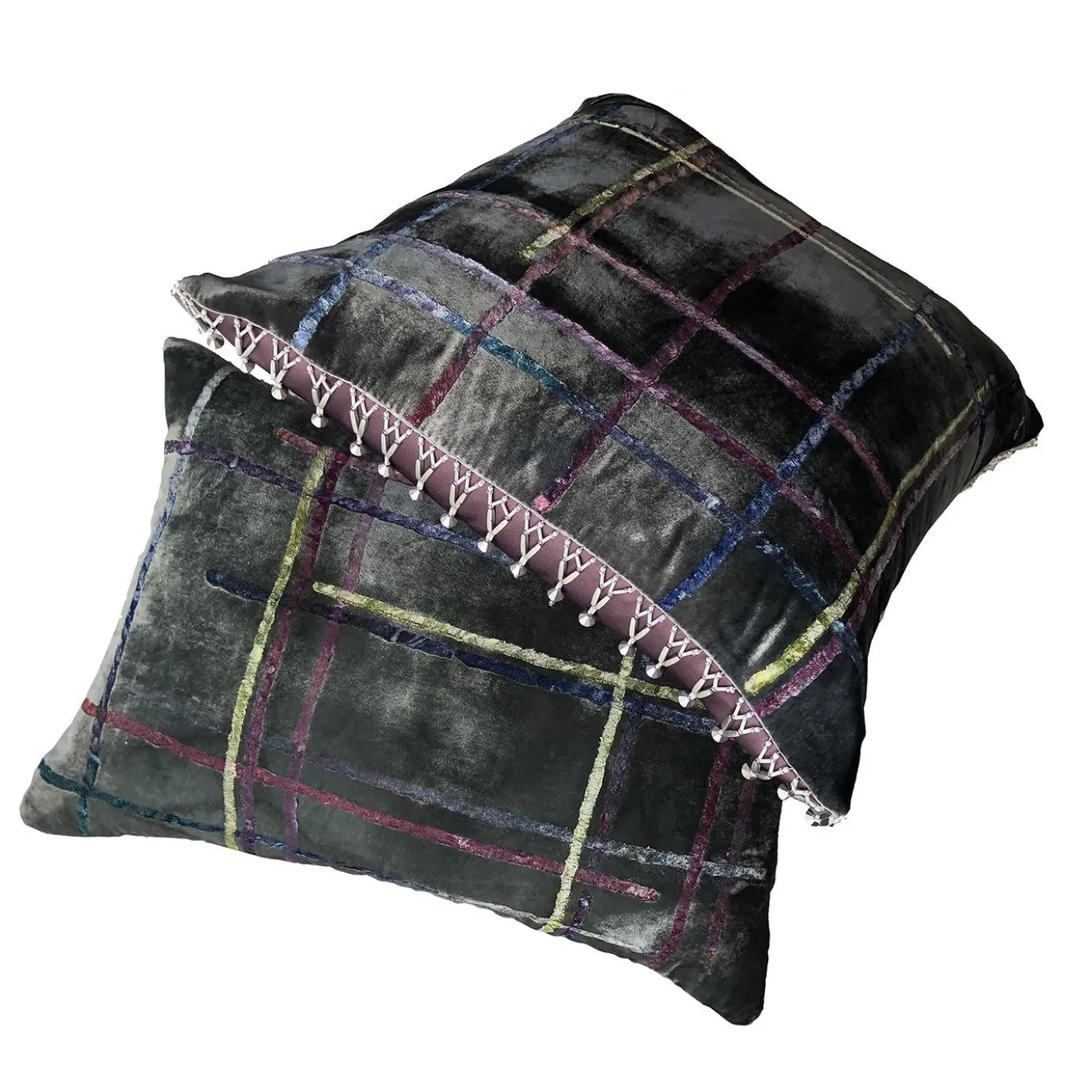Mondrian 2 Cuscino rettangolare in velluto nero