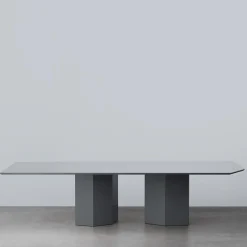 Monith Glossy Blue Cenere And Extra Clear Mirror Top Dining Table