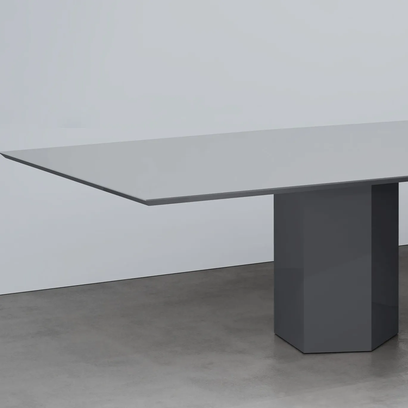 Monith Glossy Blue Cenere And Extra Clear Mirror Top Dining Table