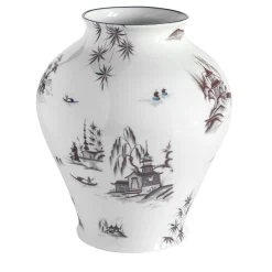 Natsumi Vaso anfora in porcellana con paesaggio giapponese h27cm