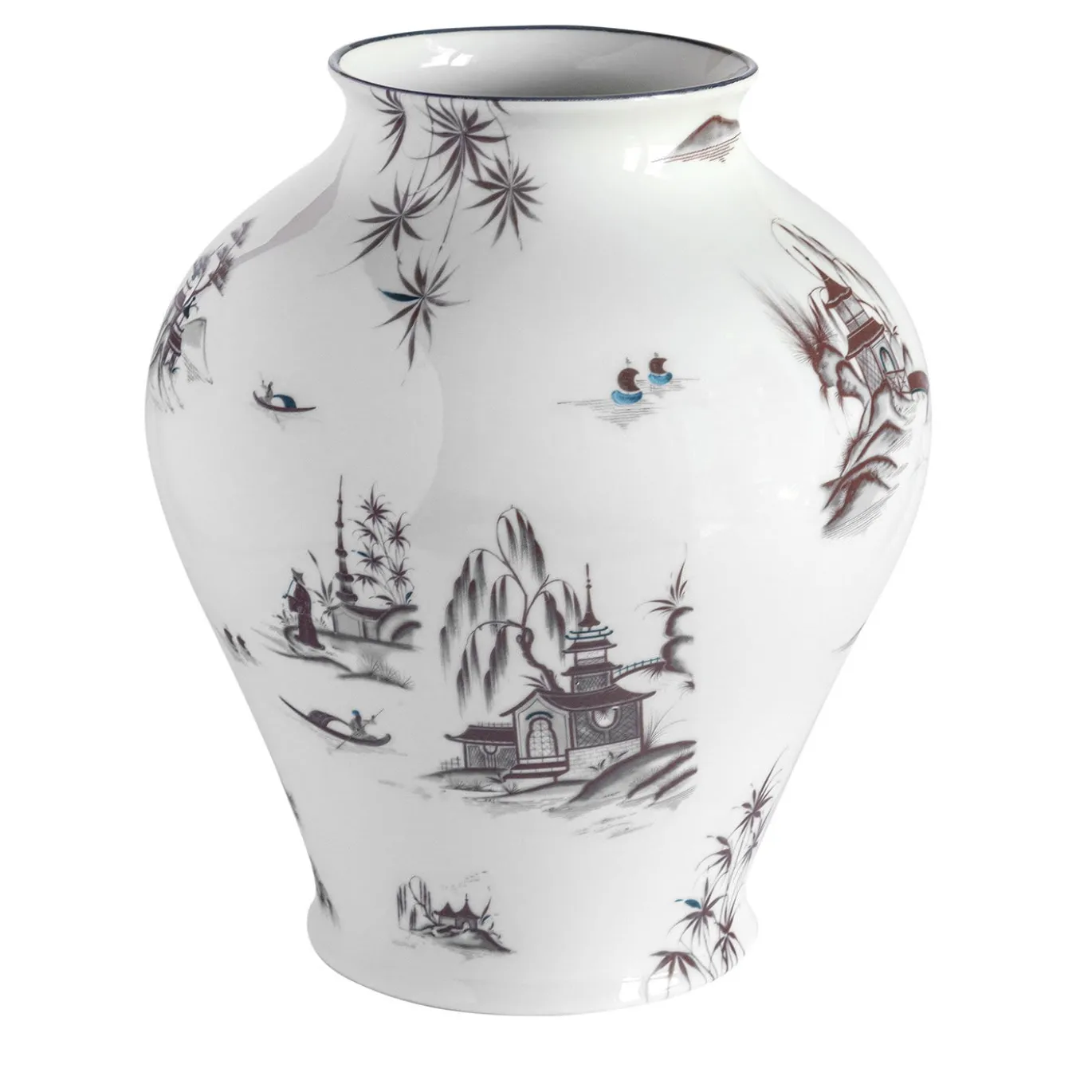 Natsumi Vaso anfora in porcellana con paesaggio giapponese h27cm