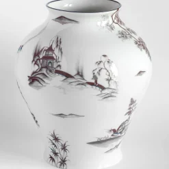 Natsumi Vaso anfora in porcellana con paesaggio giapponese h27cm