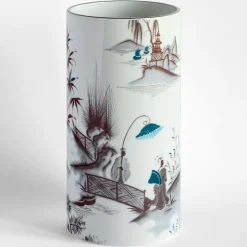 Natsumi vaso cilindrico in porcellana con paesaggio giapponese