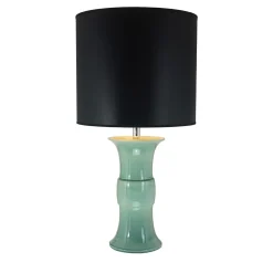 Nuguria Lampada da Tavolo Base in Ceramica Verde con Paralume in Tessuto Nero