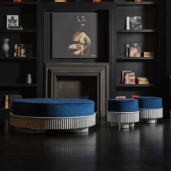 Ottomana grande in velluto blu Spike e marmo di Carrara di Nick Maltese