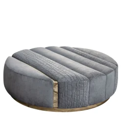 Ottomana rotonda in tessuto grigio Charisma