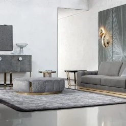 Ottomana rotonda in tessuto grigio Charisma