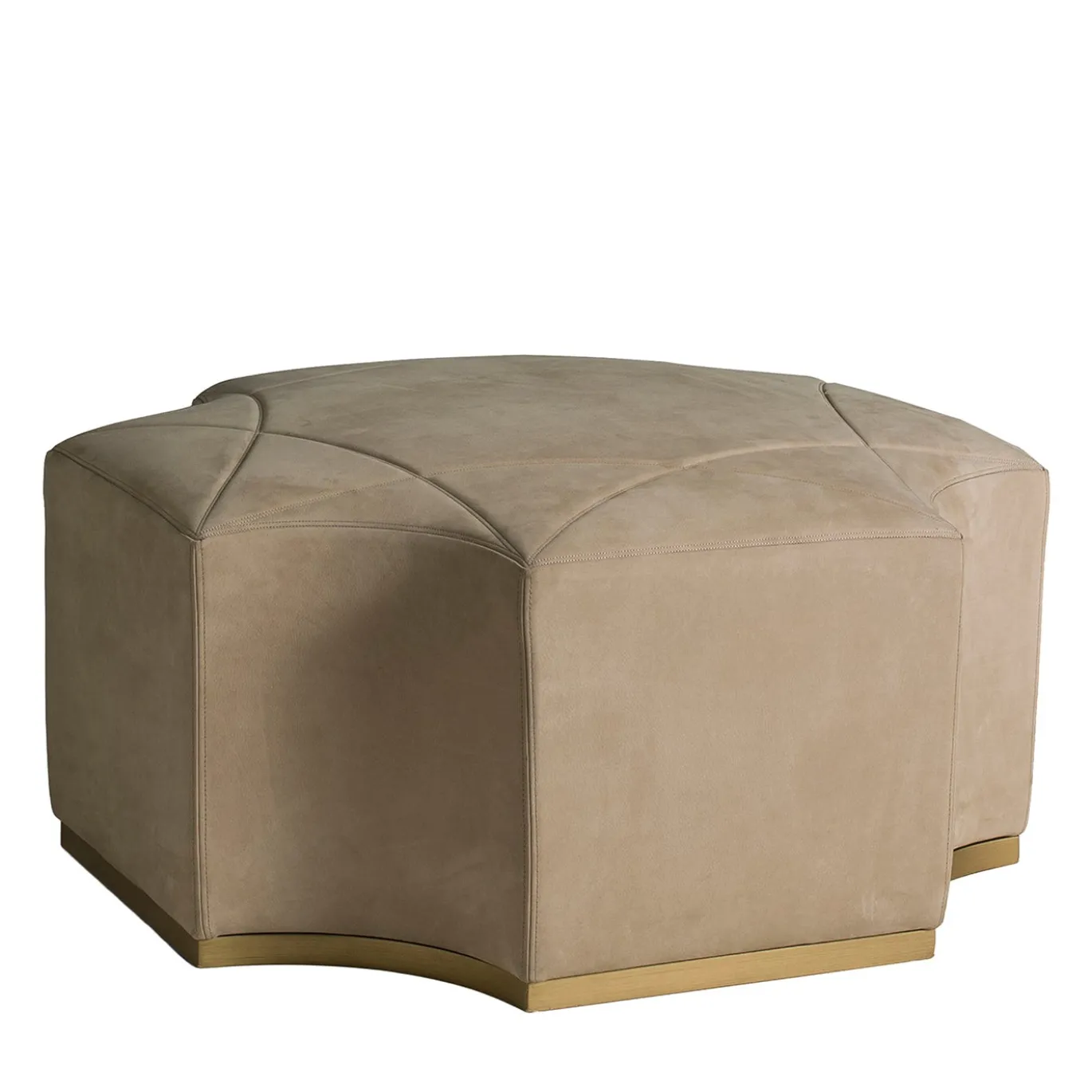 Ottomano esagonale in pelle nabuk beige