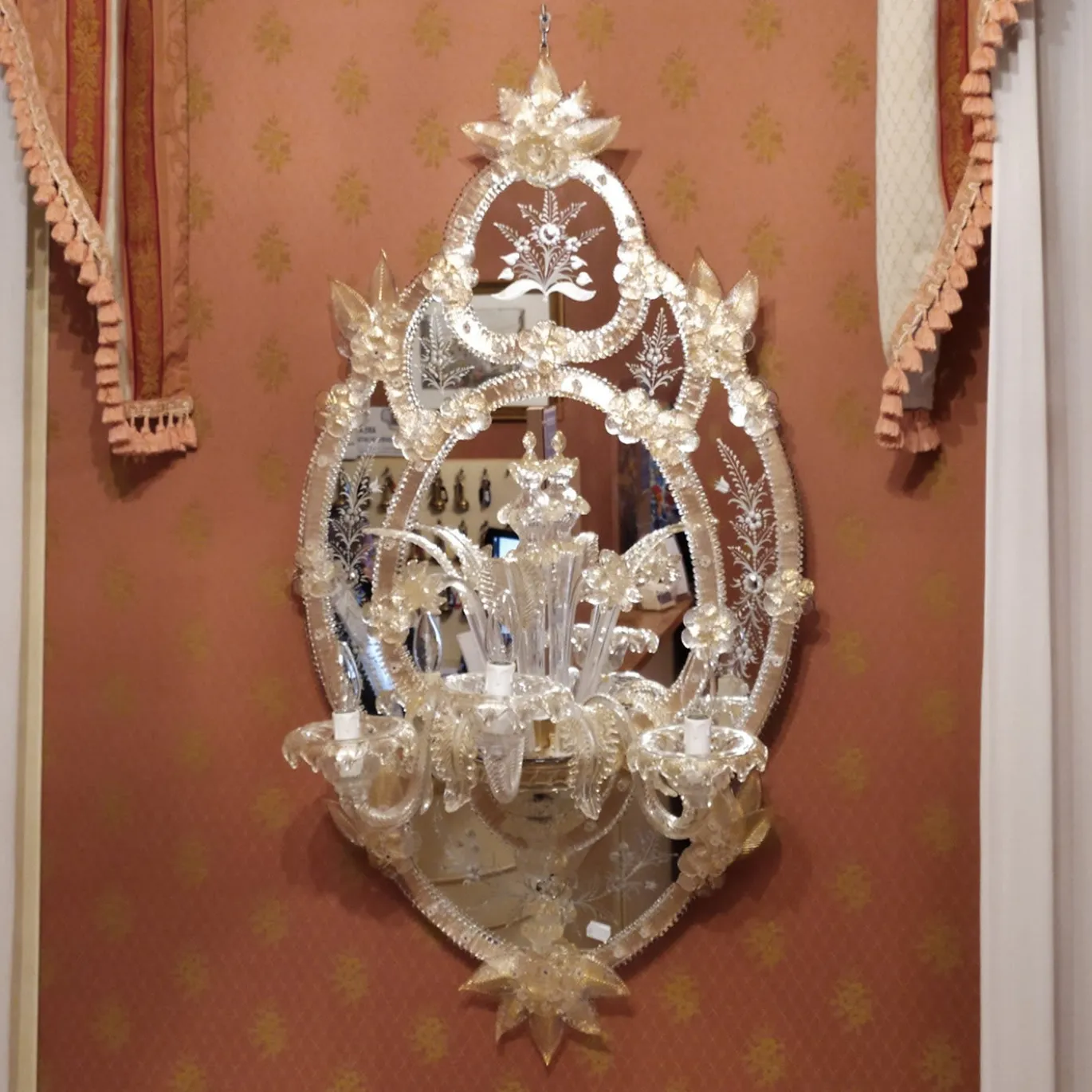 Palladio Lampada da parete a 3 luci in vetro di Murano