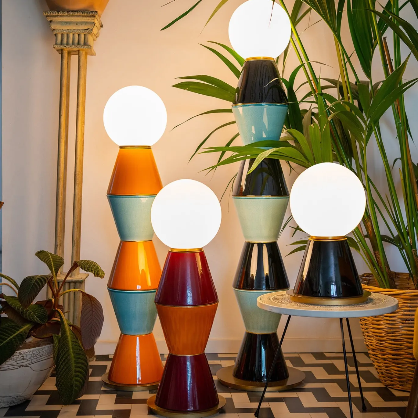 Palm Lampada da tavolo Media Burgundy e Arancione