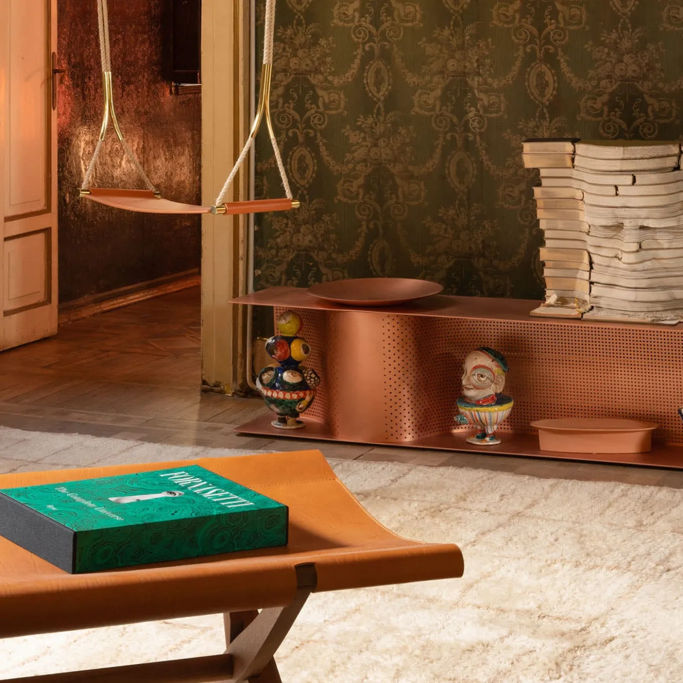 Panca Branda in cuoio pieno fiore cognac