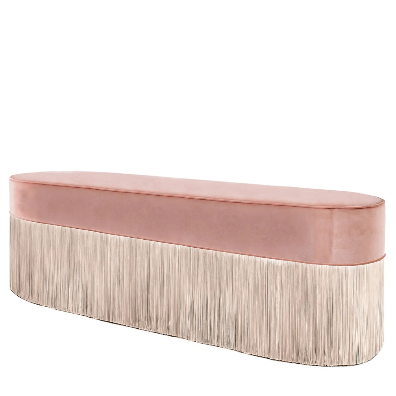 Panca con Frange Bicolore in Velluto Rosa di Lorenza Bozzoli