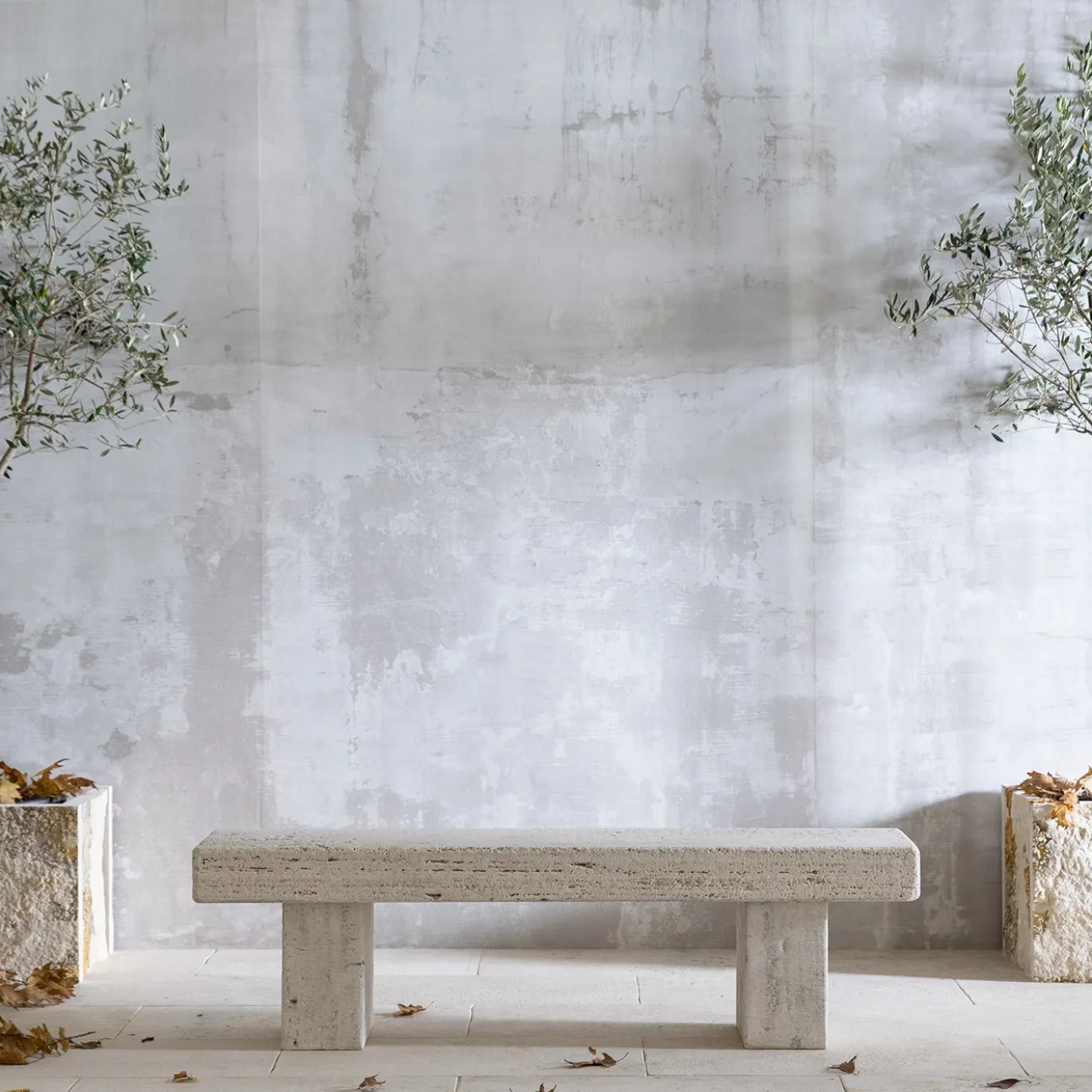 Panca da esterno in Travertino beige Vicum