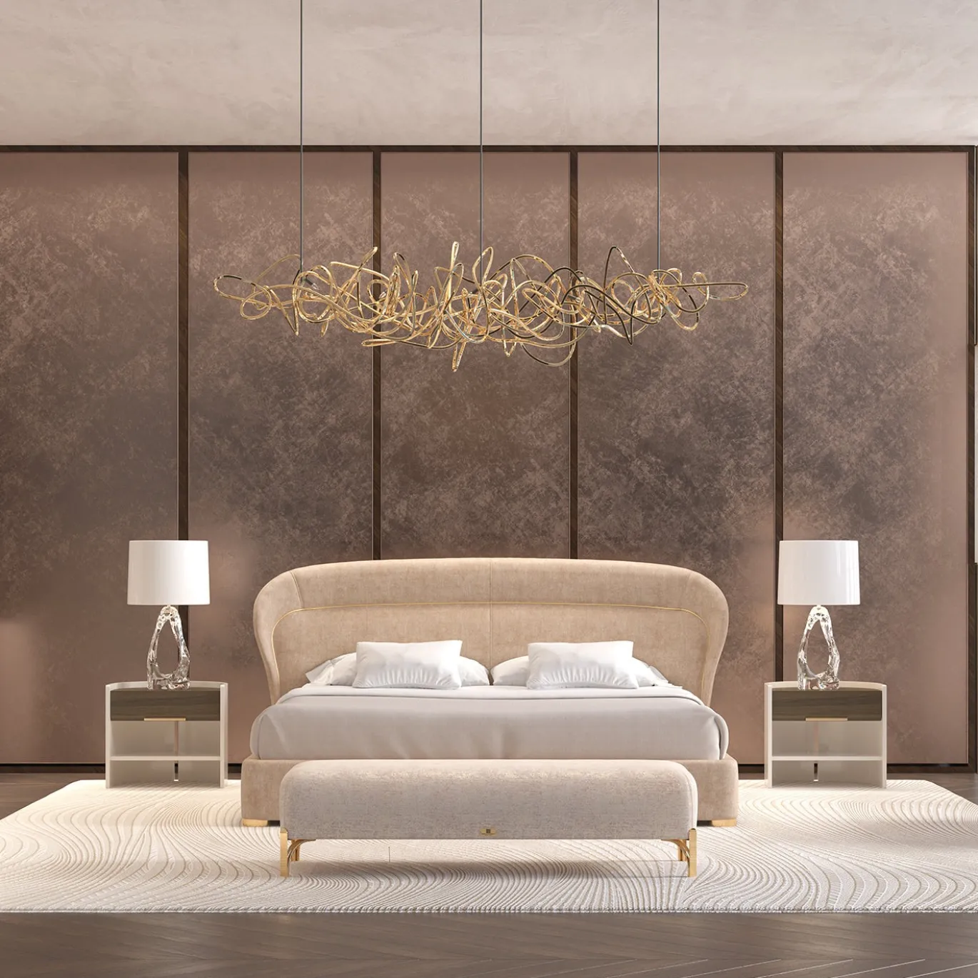 Panca imbottita Flare 02 beige con gambe metalliche