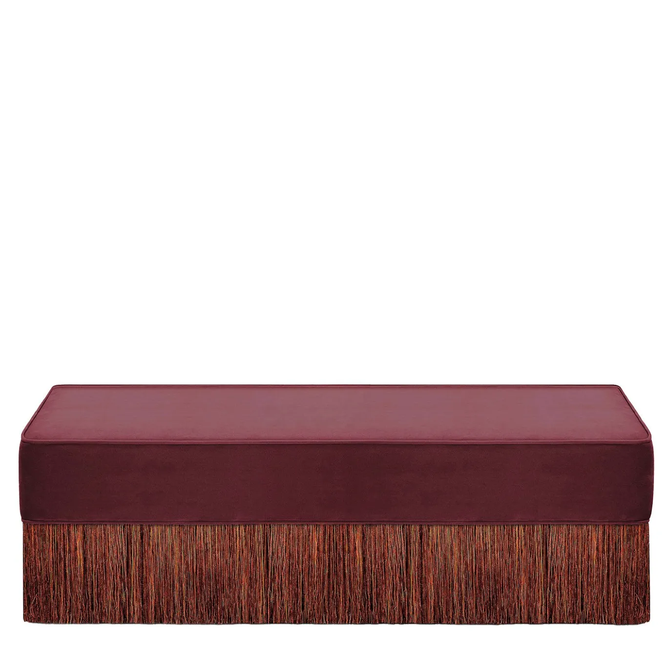 Panca rettangolare Bordeaux con frange multicolori
