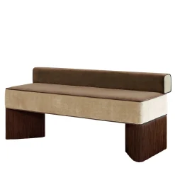Panchina in velluto beige e marrone Tria con frange