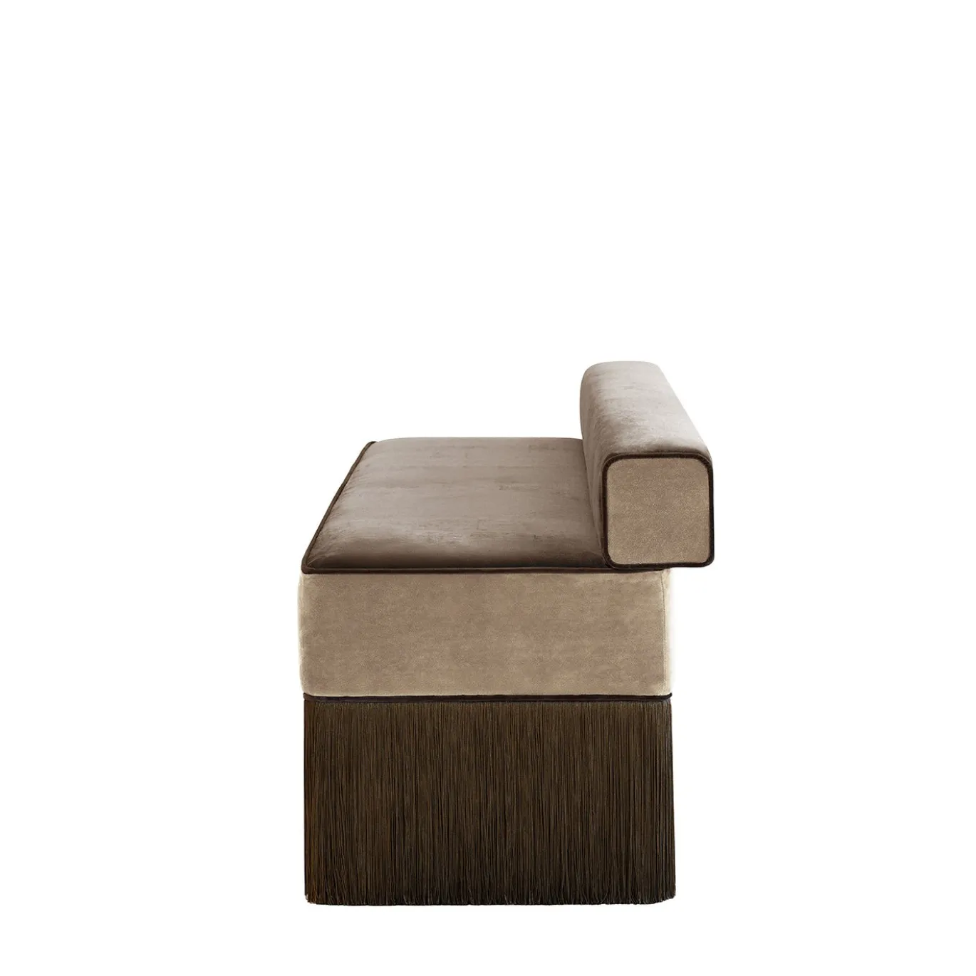 Panchina in velluto beige e marrone Tria con frange