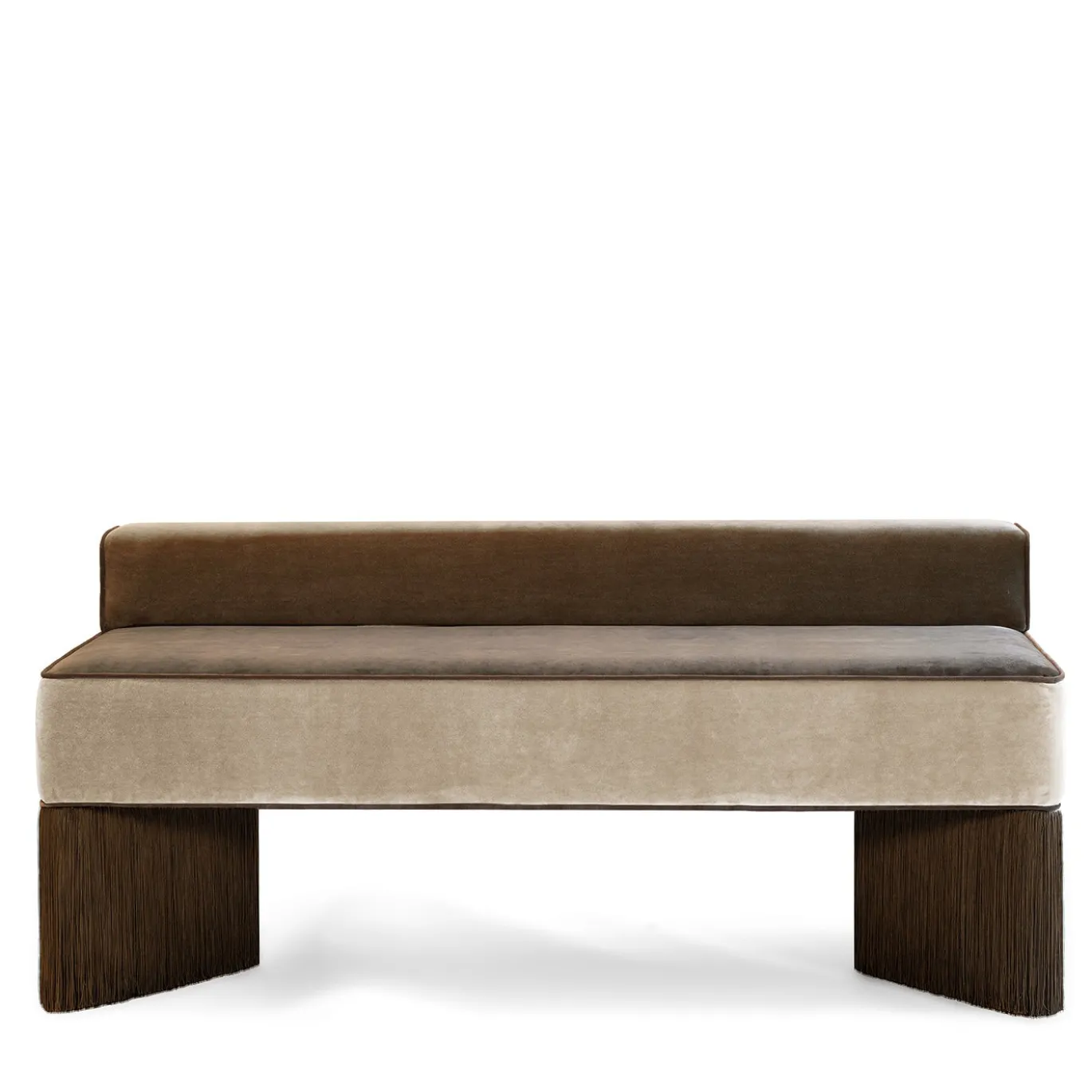 Panchina in velluto beige e marrone Tria con frange