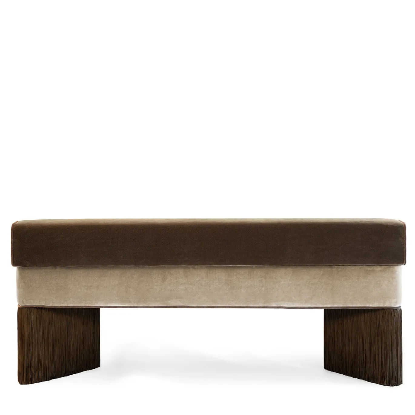 Panchina in velluto beige e marrone Tria con frange