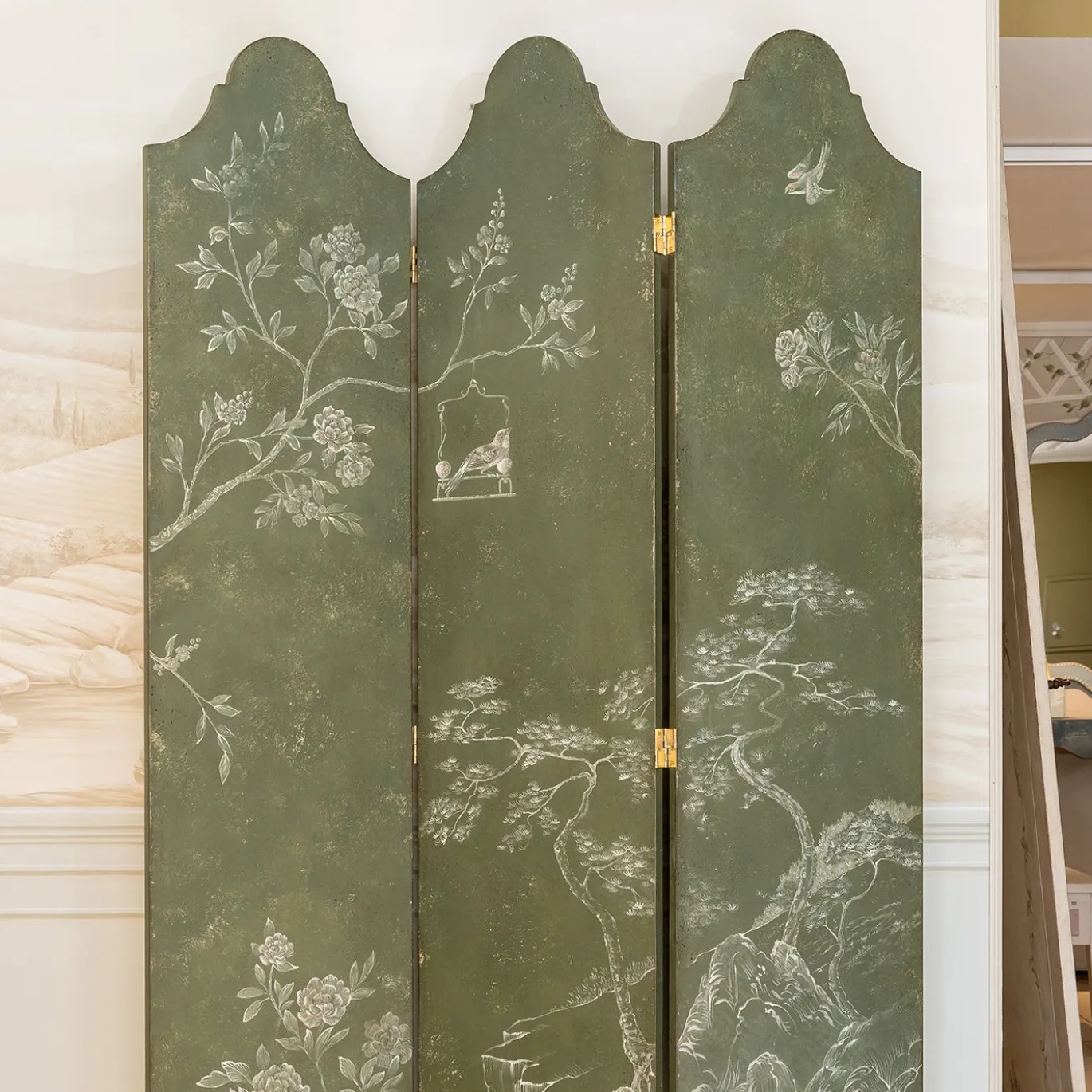 Paravento Moro Verde Scuro con Motivo Chinoiserie
