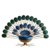 Pavone Poltrona in Tessuto Blu e Petalo in Ottone