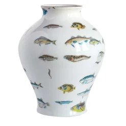Pesci Piccolo Vaso in porcellana ad anfora con pesci H23Cm