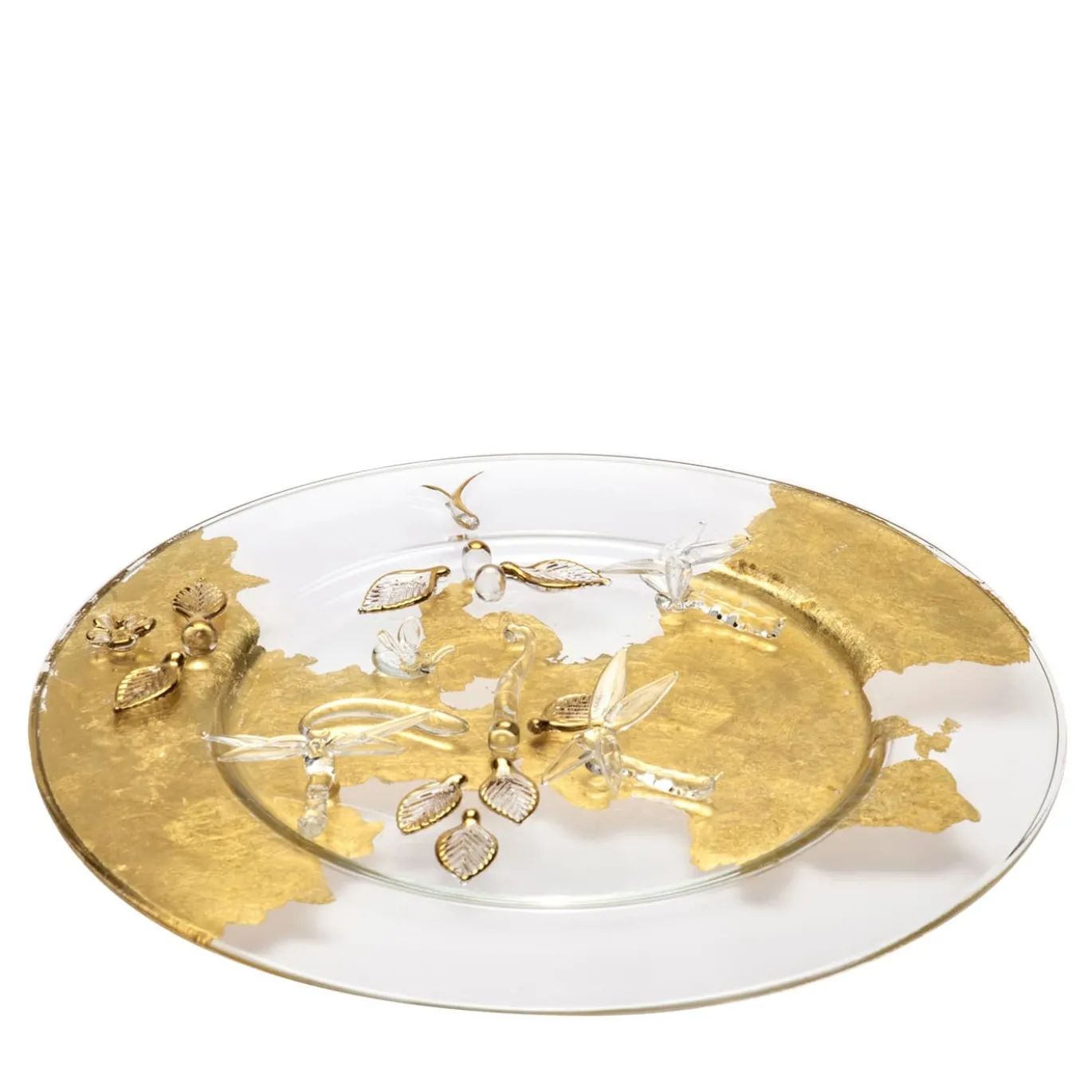 Piatto Decorativo in Vetro Oro Libellula Aurora