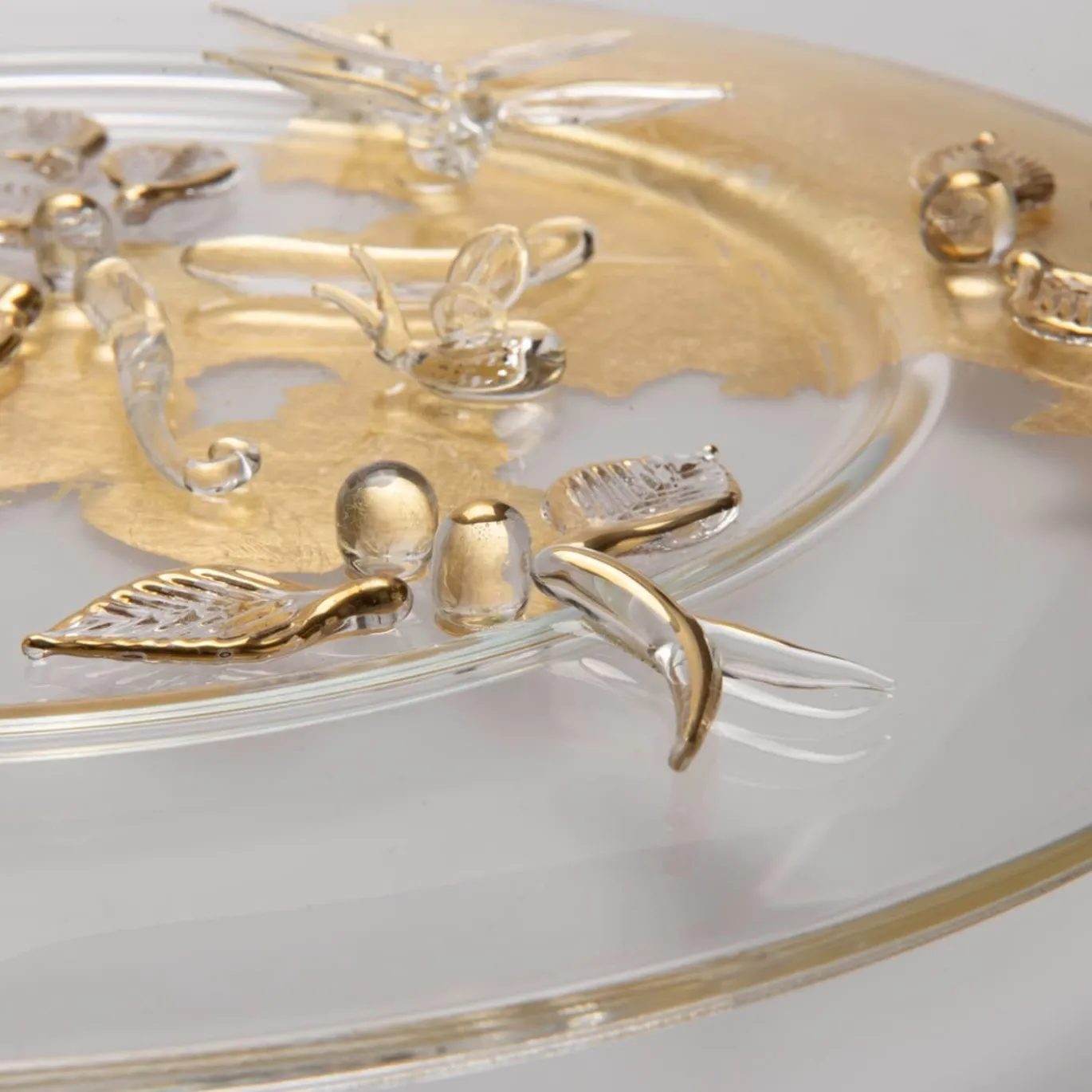 Piatto Decorativo in Vetro Oro Libellula Aurora