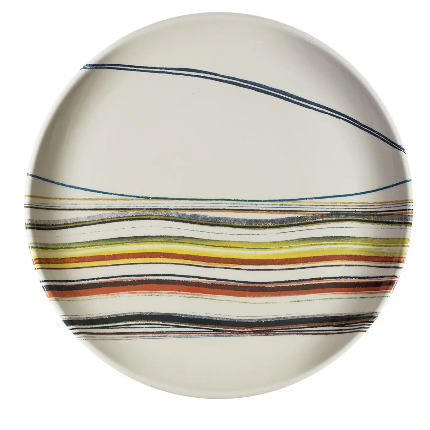 Piatto decorativo rotondo in ceramica con motivo a righe artistiche 1
