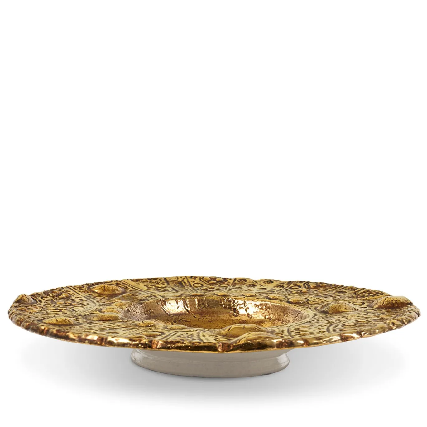 Piatto Grande Lys in ceramica oro di Gabriele Mengoni
