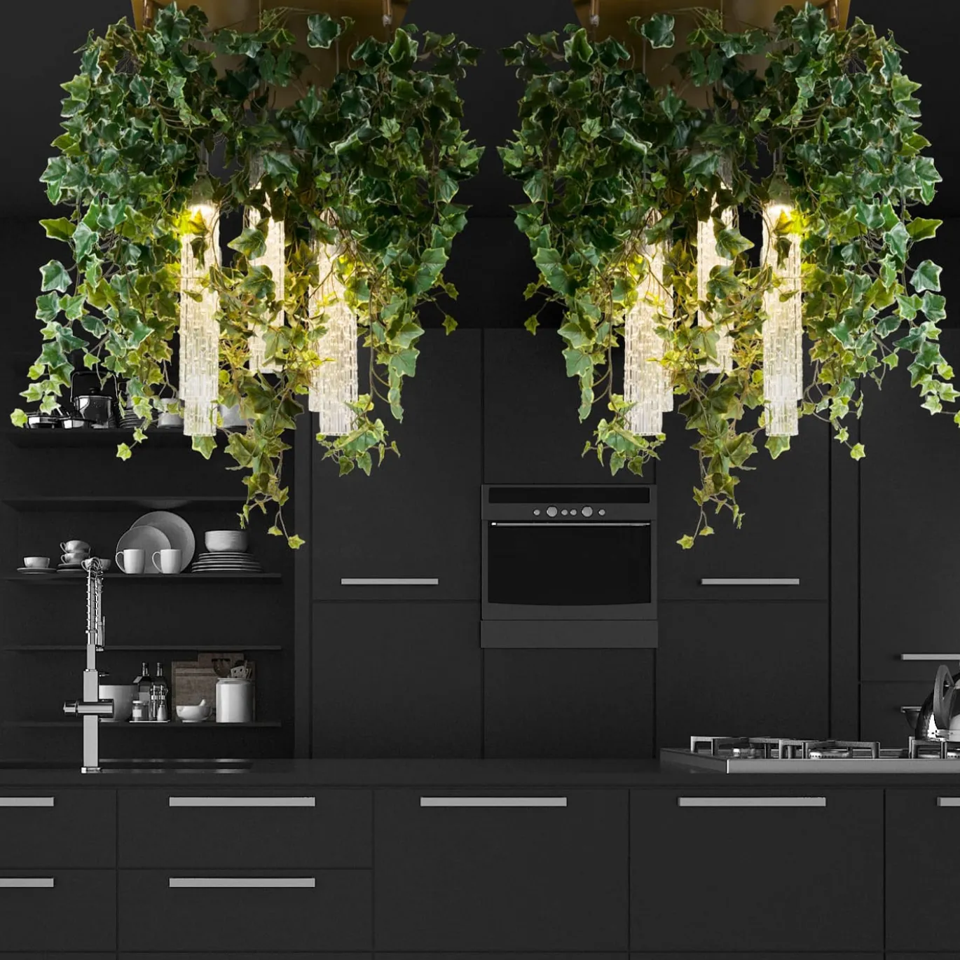 Piccolo lampadario Flower Power con edera