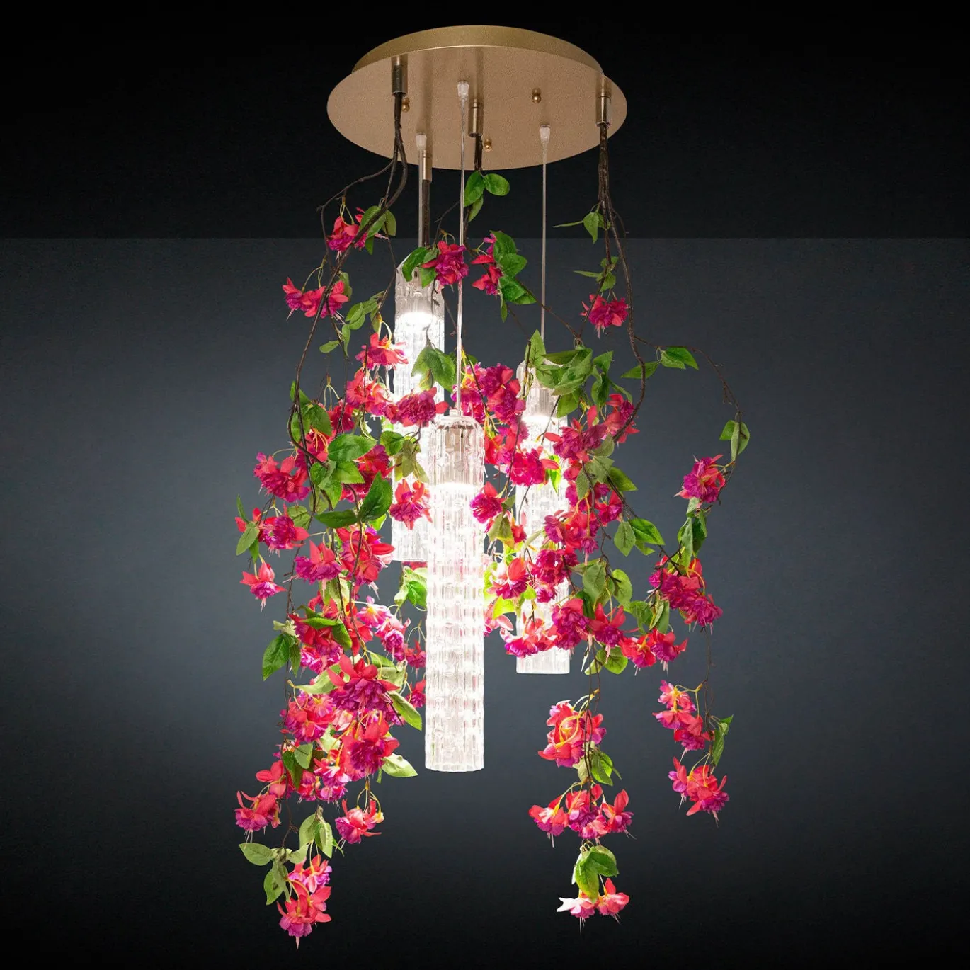 Piccolo lampadario rotondo a cascata Flower Power Pink