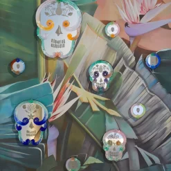 Piccolo specchio Pop Skull rosa e verde di Bradley Theodore