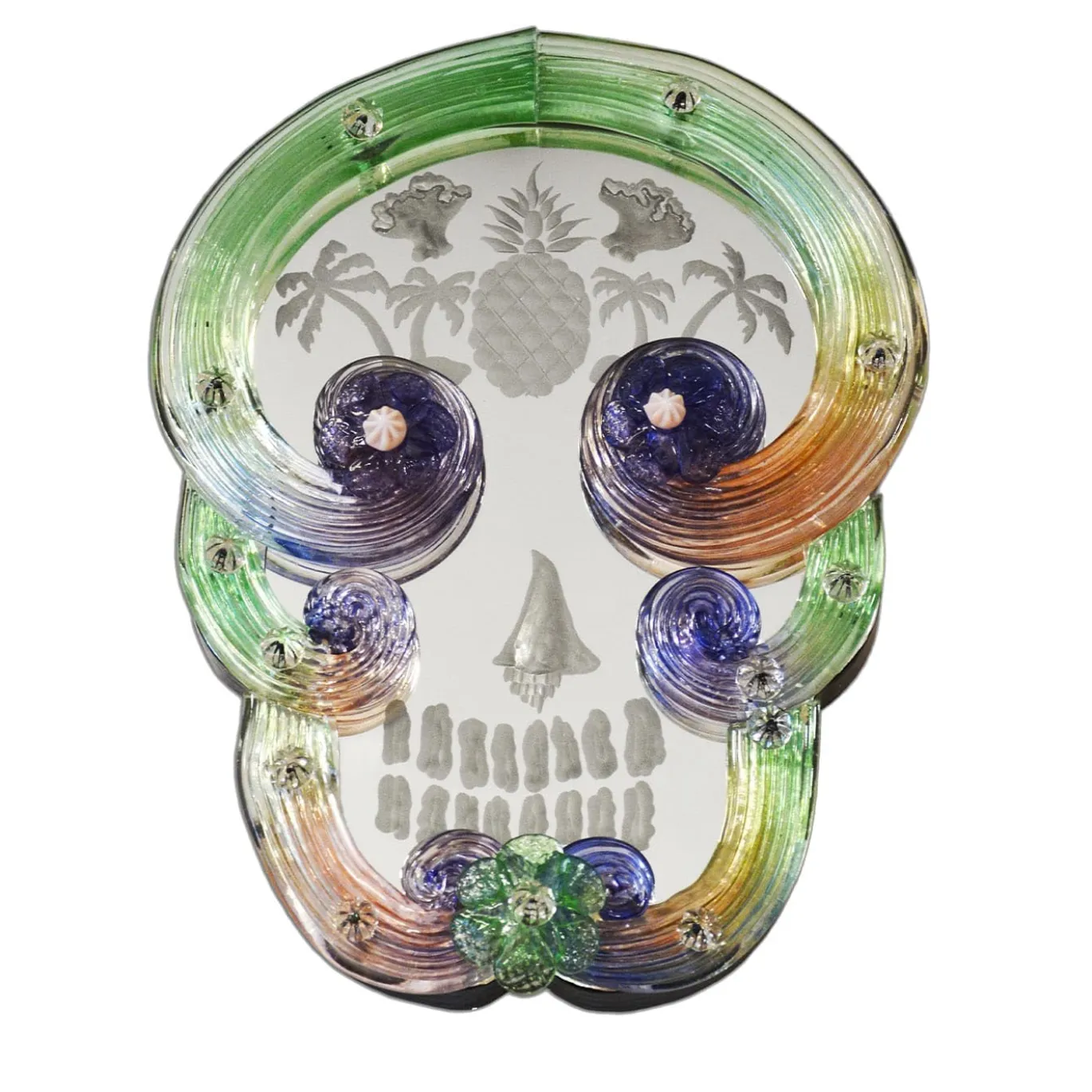 Piccolo specchio Pop Skull verde e viola di Bradley Theodore