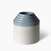 Piccolo vaso rotondo bianco e azzurro di Ettore Sottsass