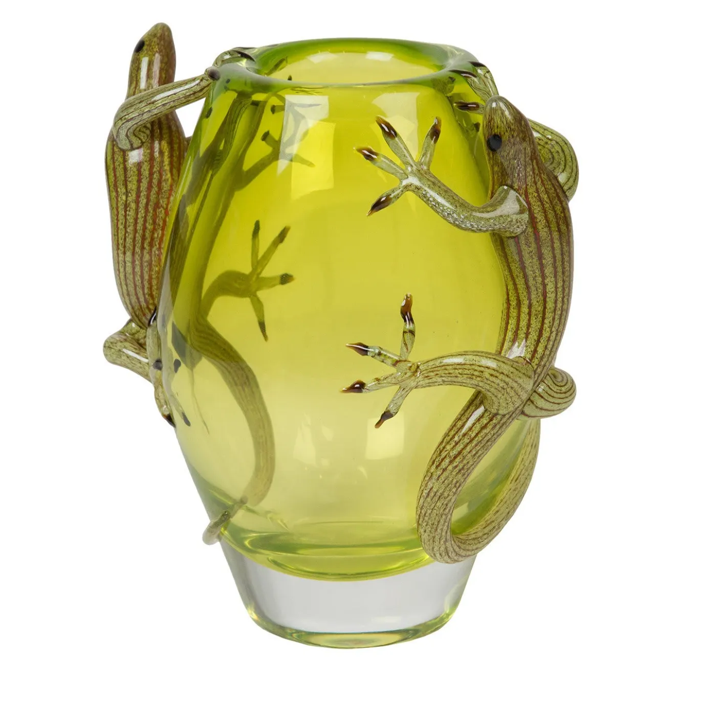 Piccolo vaso verde con 2 gechi