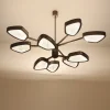 Pluma lampadario in ottone a 9 luci con diffusori in alabastro