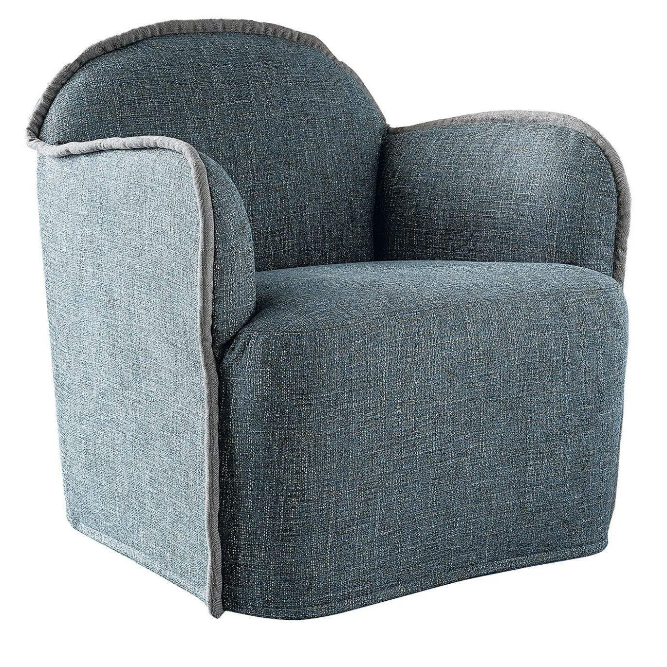 Poltrona Ada in tessuto azzurro e piping di Paola Navone