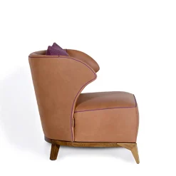 Poltrona Agostina pelle marrone camel
