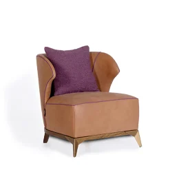 Poltrona Agostina pelle marrone camel