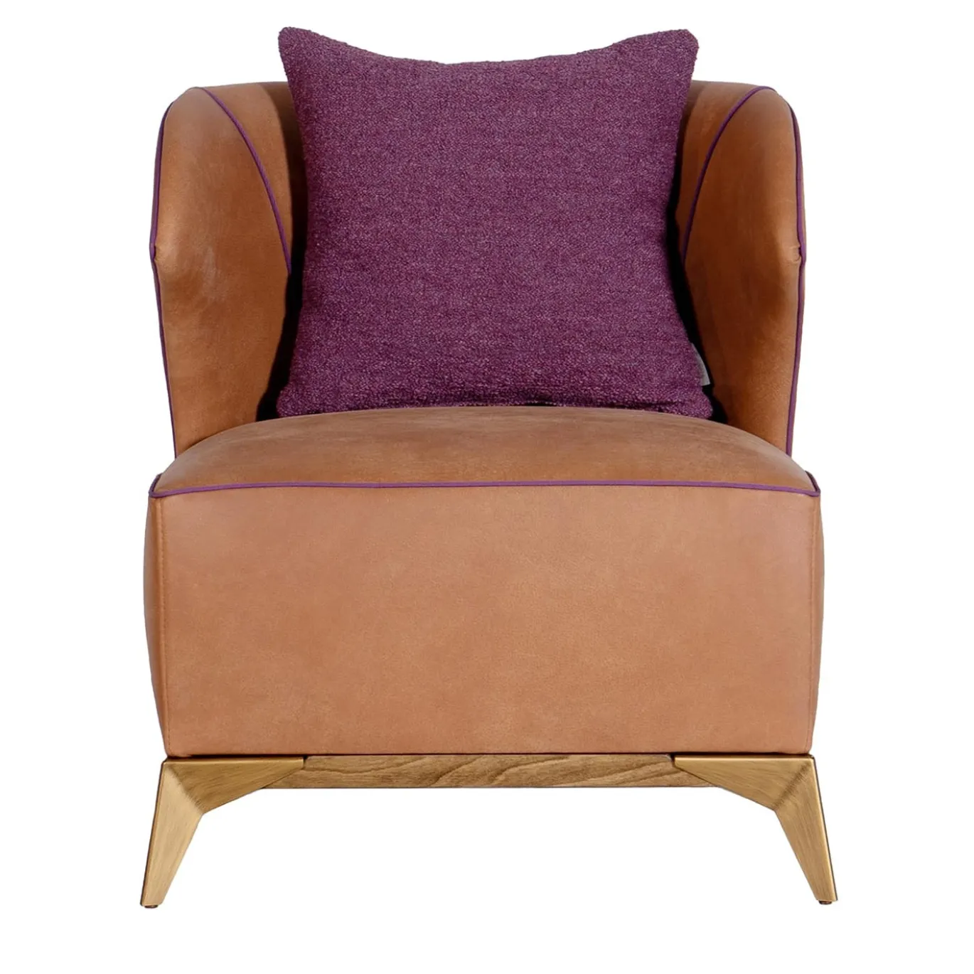 Poltrona Agostina pelle marrone camel