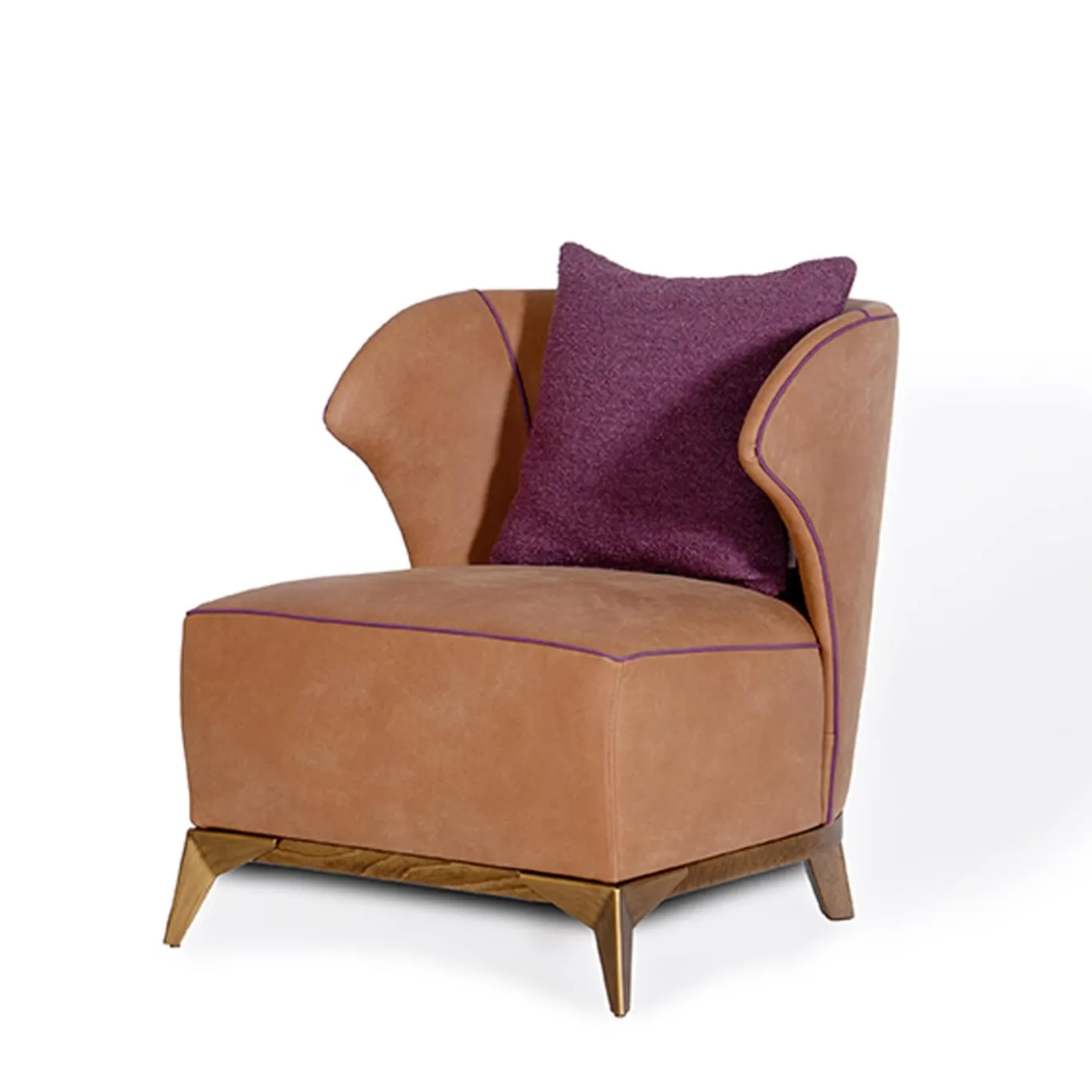 Poltrona Agostina pelle marrone camel