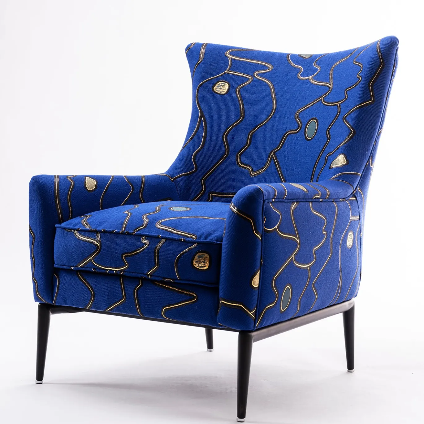 Poltrona Bergère dalle Linee Fluide Vivian Blu