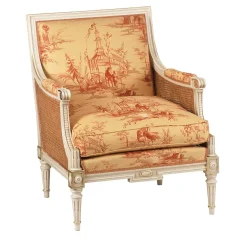 Poltrona Bergère in stile Luigi XVI, avorio e oro