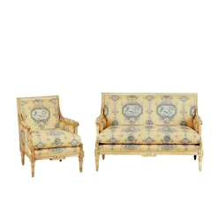 Poltrona Bergère in stile Toile-de-Jouy Luigi XVI