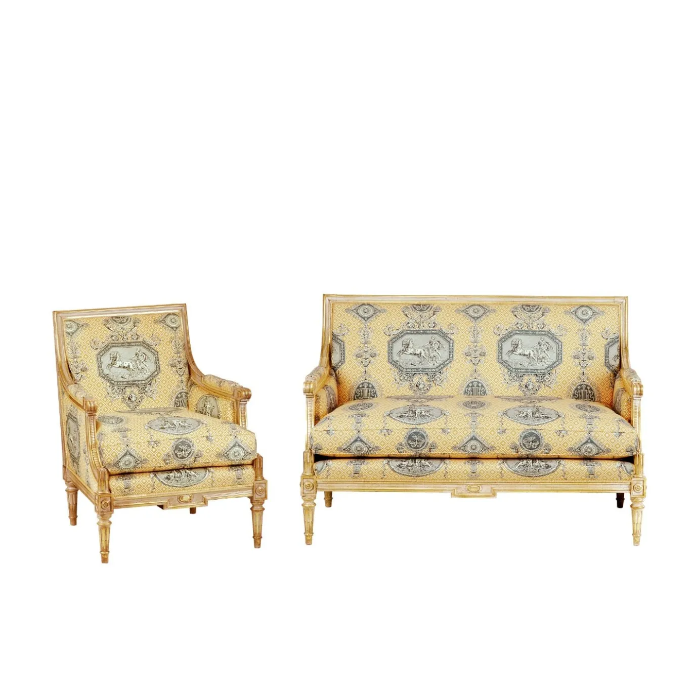 Poltrona Bergère in stile Toile-de-Jouy Luigi XVI